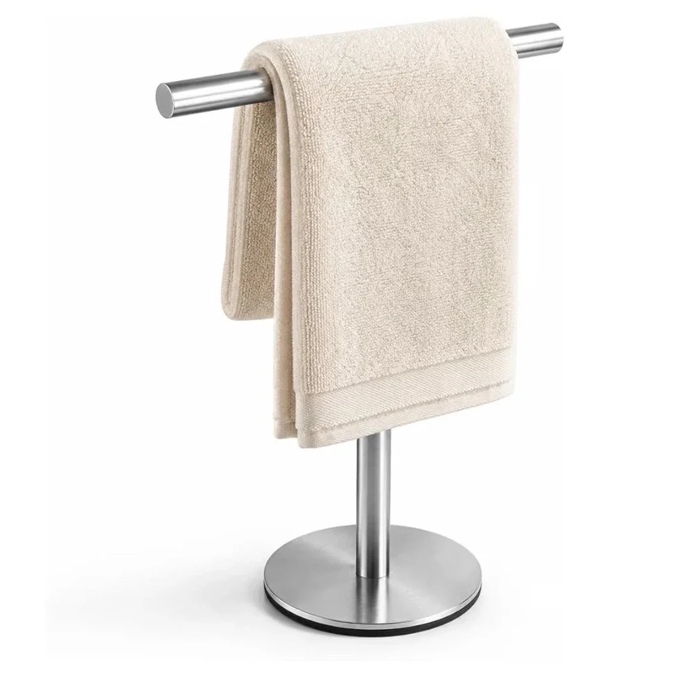Brushed Stainless Steel T-Shape Hand Towel Holder Countertop Vanity Rack Silver